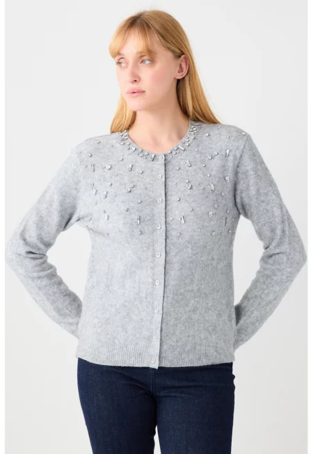 ЖИлетка с копчета и декоративни камъни - Светлосив меланж