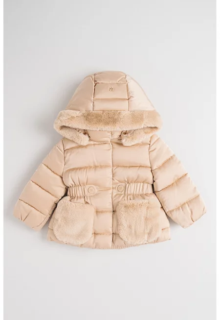 Зимно яке с отделяща се качулка - Светло бежово