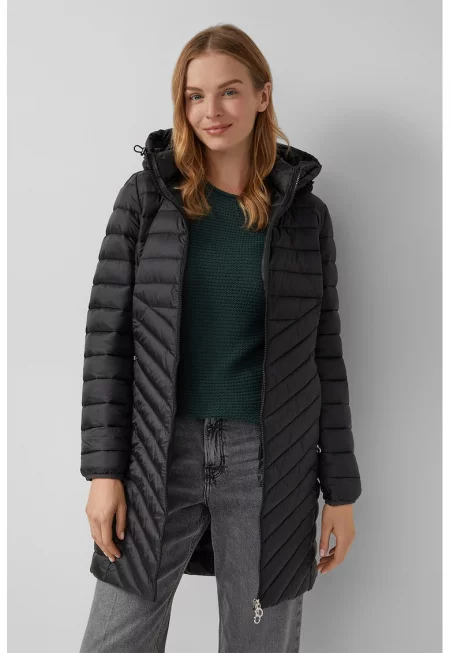 Зимно яке с цип и отделяща се качулка - Черен