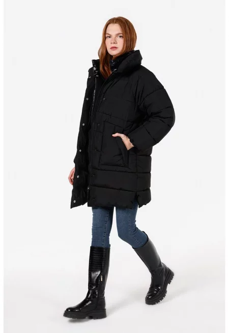 Зимно яке със скосени джобове - Черен