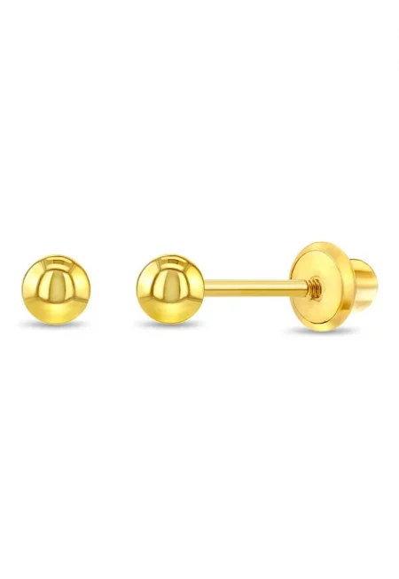 Бебешки обеци от 14-каратово злато - модел Classic Ball 3 мм - резба и защитно затваряне