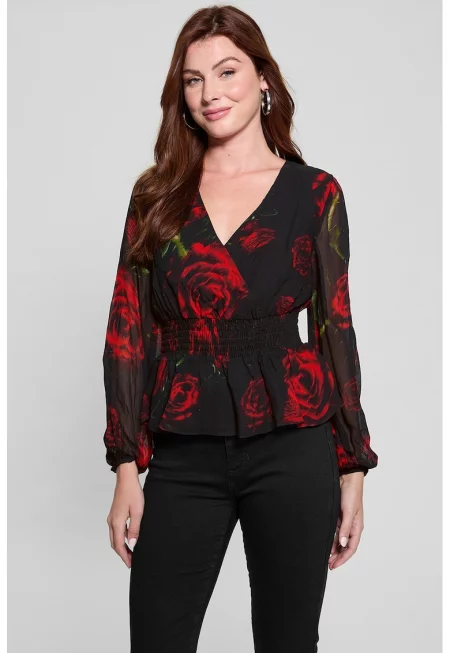 Блуза с шпиц - Червен/Черен