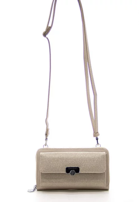 Бляскава чанта през рамо от еко кожа - Бежов