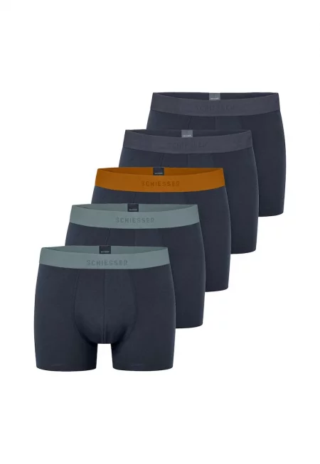 Боксерки с контрастна талия - 5 чифта - Тъмносин/Светлокафяв/Светлосин