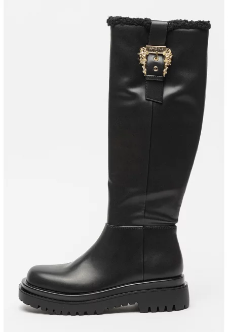 Ботуши до коляното от еко кожа с еко пух - Черен
