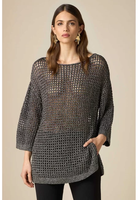 Дълъг пуловер с ажур