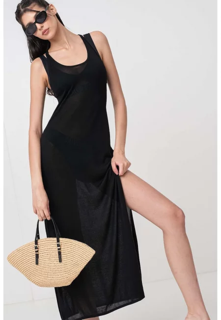 Дълга ефирна плажна рокля - Черен
