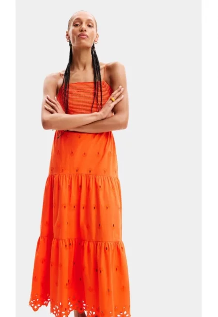 Дамска рокля -  76534 - Оранжева - Памук