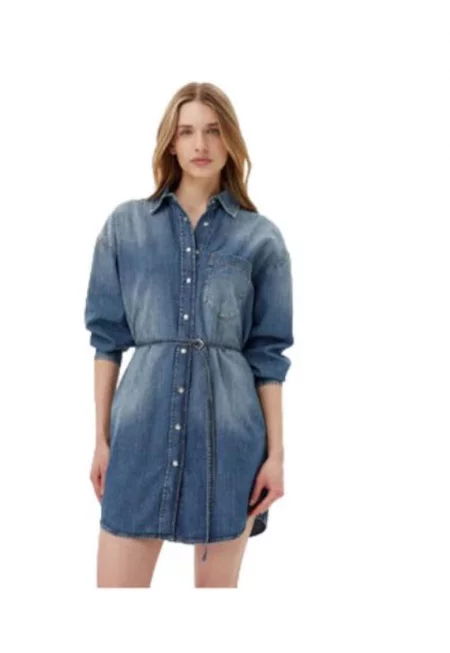 Дамска рокля  памучен плат - син