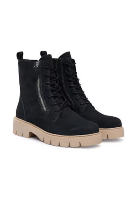 Дамски боти  естествена кожа - черно/бежово