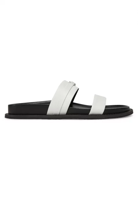 Дамски чехли -  Оптично бяло - естествена кожа - модел Mandy Flat Sandal