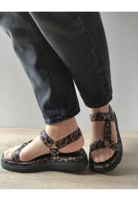 Дамски елегантни сандали  28703-44 с леопардово покритие - черни