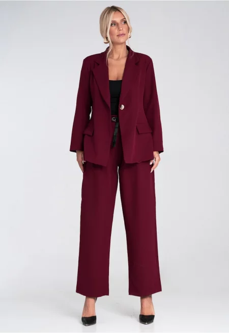 Дамски костюм  широко сако и панталон - полиестерен материал - бордо - за елегантни поводи