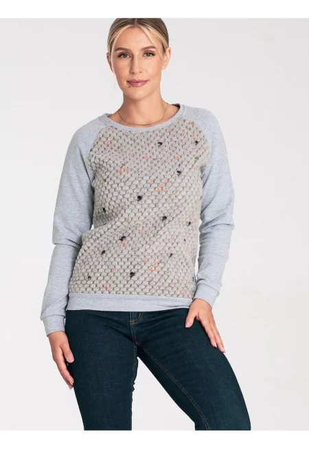 Дамски суичър  семпъл - с дълъг ръкав - сив - 98% памук и 2% еластан