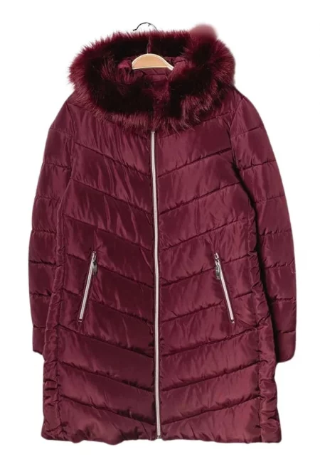 Дамско ватирано палто  бордо - със сваляща се качулка - полиестер - синтетичен пълнеж -