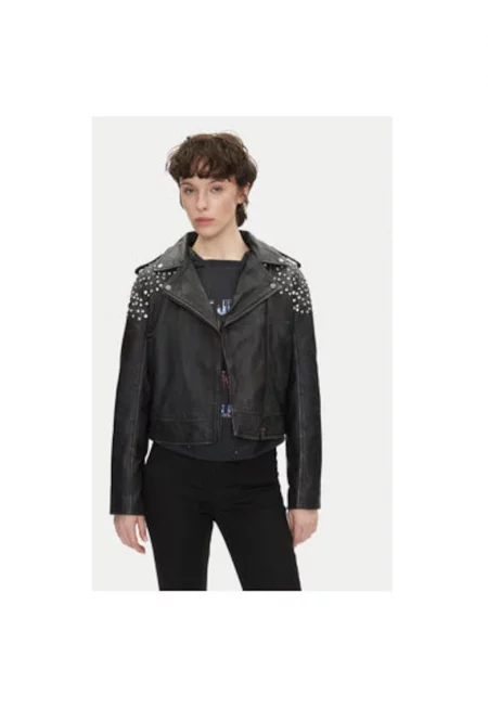 Дамско яке  PL402523 - Естествена кожа - Черно - Черен