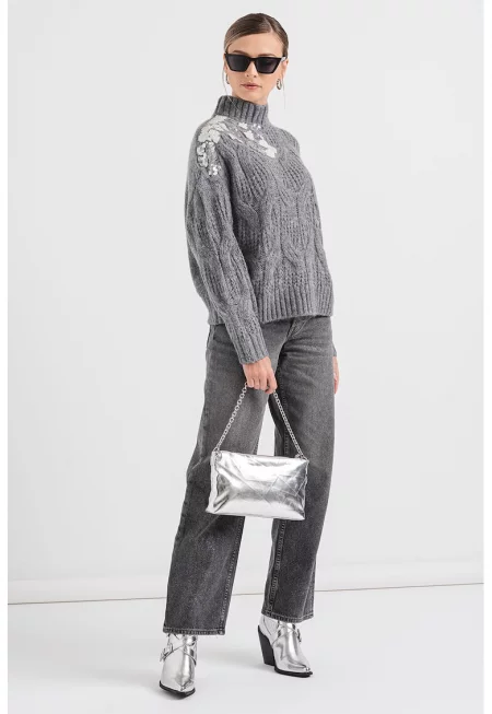 Дънки с широк крачол и 5 джоба - Сив