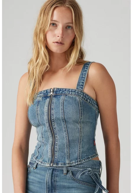 Дънков топ с цип - Син меланж