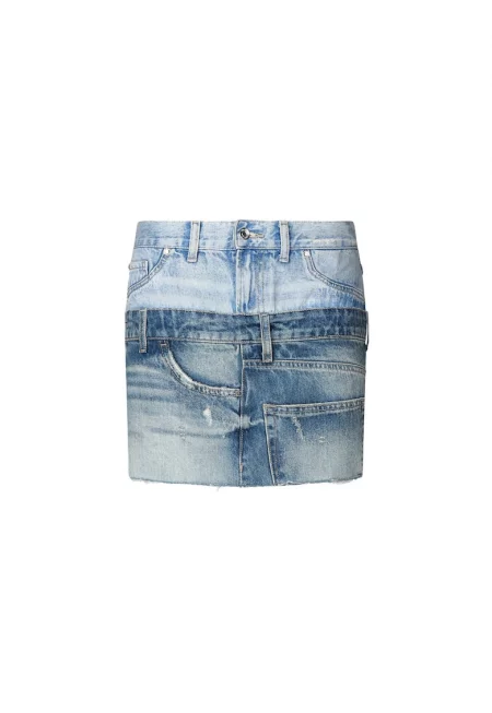 Дънкова къса пола с дизайн 2 в 1 - Син