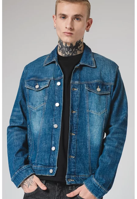 Дънково яке с джобове с капаче - Син