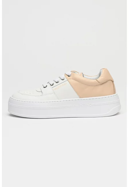 Двуцветни кожени спортни обувки - Бял/Праскова