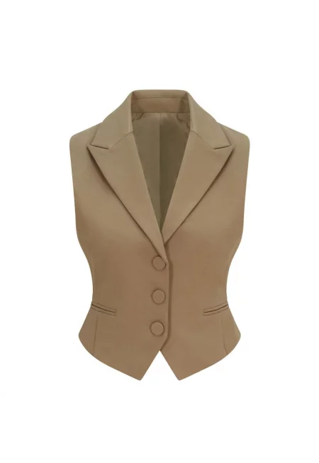 Елек с двойни ревери - Сиво-кафяв -