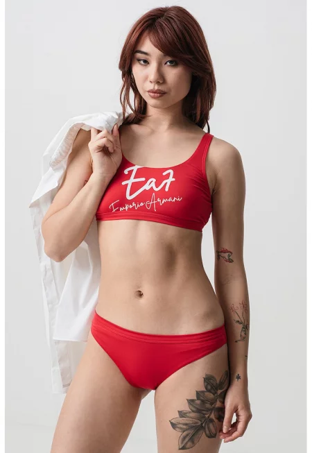 Горен бански тип бюстие с лого - Малина