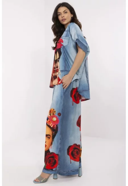 Graphic Pattern Palazzo Pants - Червен/Светлосин