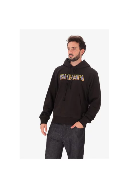 Худи с лого и джоб кенгуру - Черен