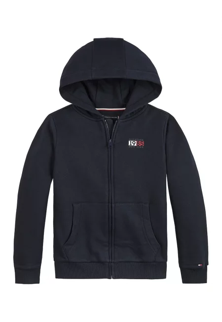 Худи с органичен памук с цип - Тъмносин