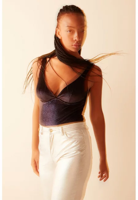 Кадифено боди с верижки - Черен/Лавандула