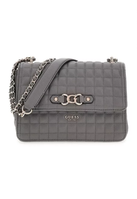 Капитонирана чанта през рамо от еко кожа - Tъмносив