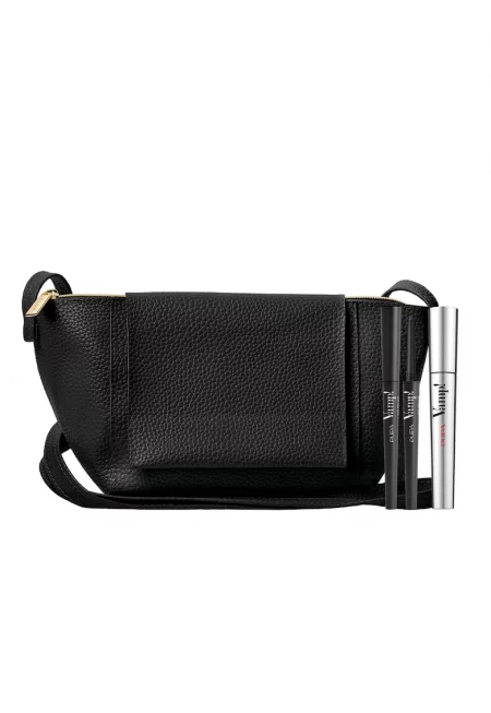 Комплект спирала  Vamp! - водоустойчив обем - черен - 9 ml + водоустойчив молив Vamp! Молив за очи - екстра черен - 1 -5 ml + чантичка за гримове