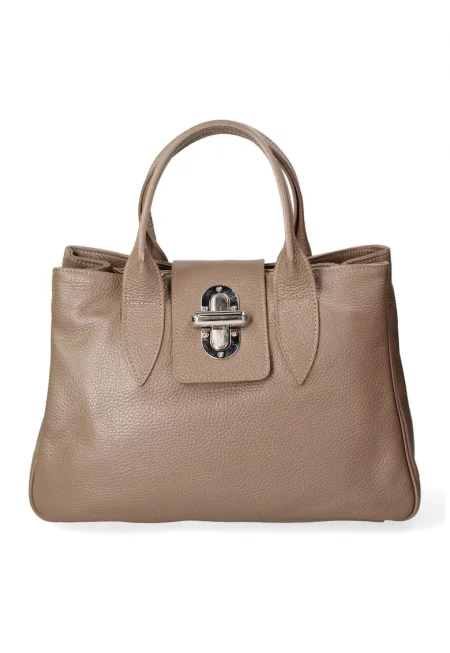 Кожена чанта през рамо - Бежов