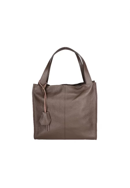 Кожена чанта през рамо с фиксирани презрамки - Тъмнокафяв