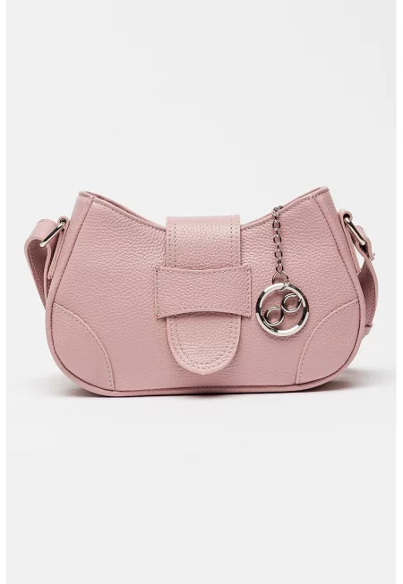 Кожена чанта през рамо с капаче - Лилав