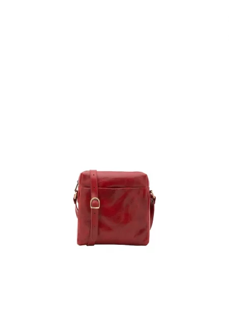 Кожена чанта през рамо с регулируема презрамка - Червен