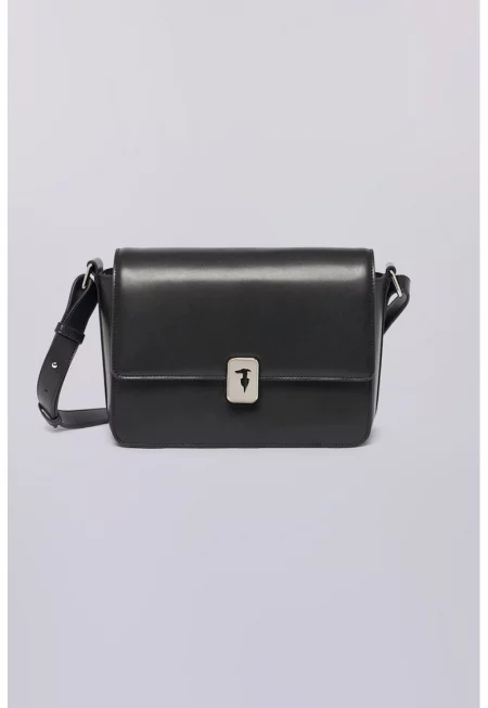 Кожена чанта с капаче - Черен