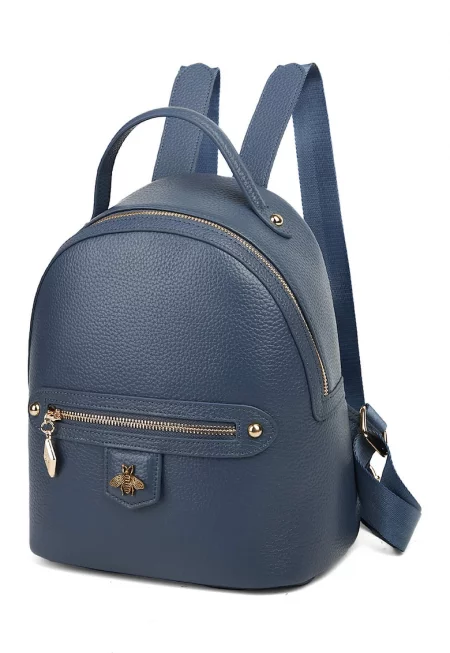 Кожена раница Lamya с преден джоб с цип - Прашно синьо