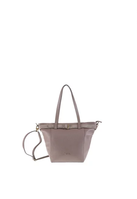 Кожена шопинг чанта за рамо Celeste Elite с регулираща се тока - Сиво-кафяв