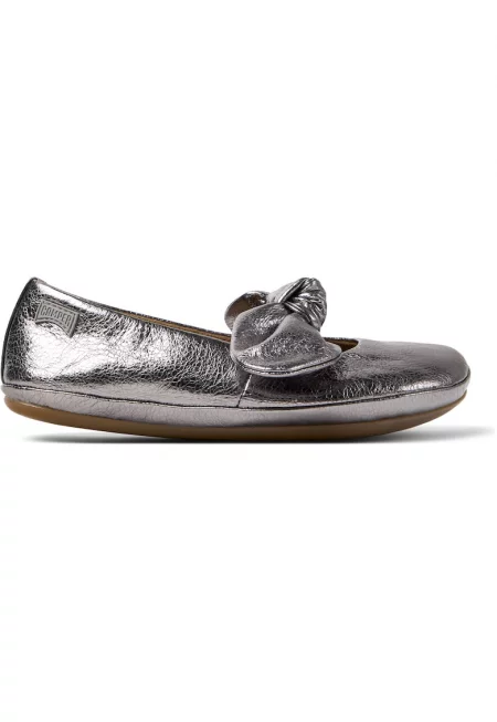 Кожени пантофки Ballerinas Right с панделка - Tъмносив