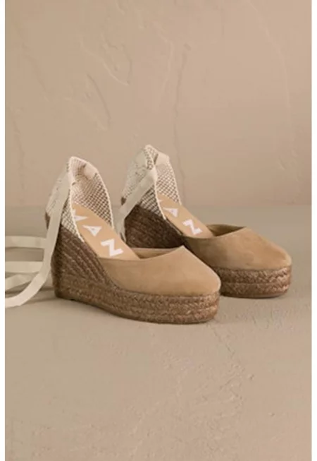 Кожени скосени сандали със застъпено закопчаване - Слонова кост/Светло кафяво