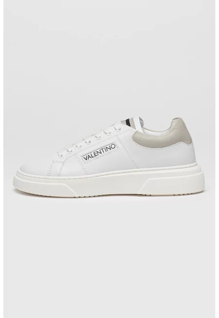 Кожени спортни обувки с лого - Мръснобял/Сиво-бежов