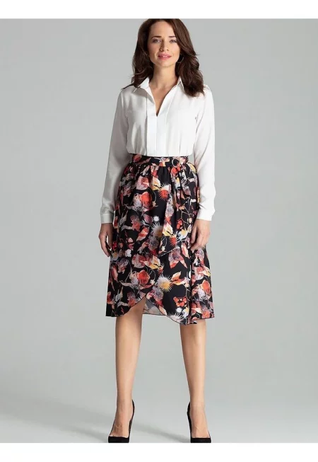 Миди пола  плисирана - флорален десен - полиестер - Многоцветен