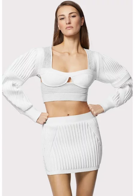 Мини пола от текстуриран плат в стил бодикон - Бял