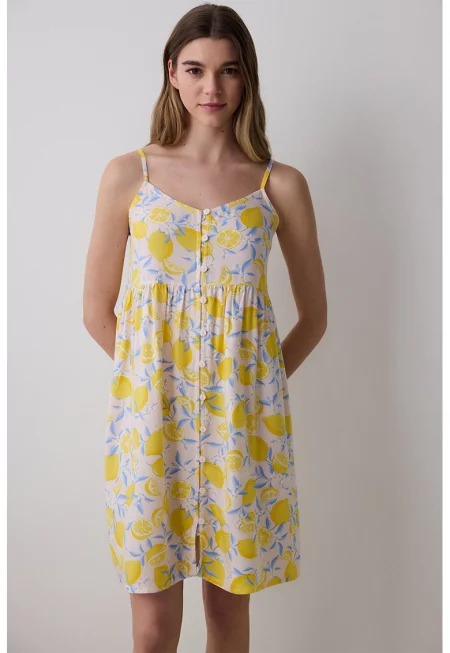 Нощница с принт - Бял/Жълт/Син