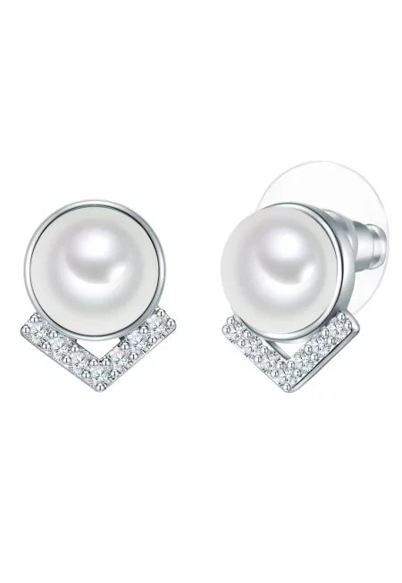 Обеци със синтетични перли и кристали - Бял