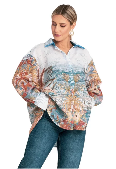 Оувърсайз риза  многоцветна - оригинален принт - полиестер - Един размер