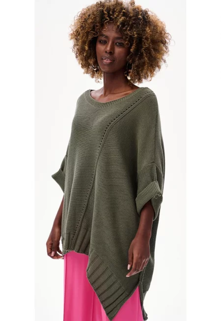 Овърсайз пуловер с оребрени кантове - Един размер