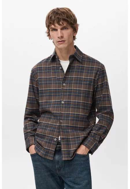 Памучна риза на каре - Кафяв/Син